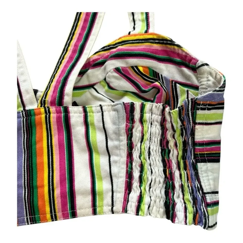 VINTAGE GITANO Multi Color Striped Cotton Bustier Top | S | 80s Retro Streetwear - Picture 6 of 13